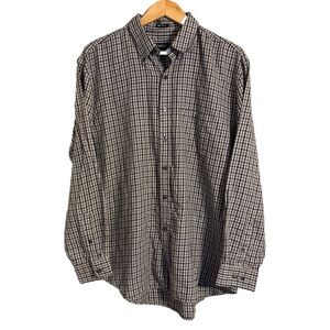 Van Heusen Men’s Casual Button Down No Iron Plaid Shirt Green/White/Black Sz L